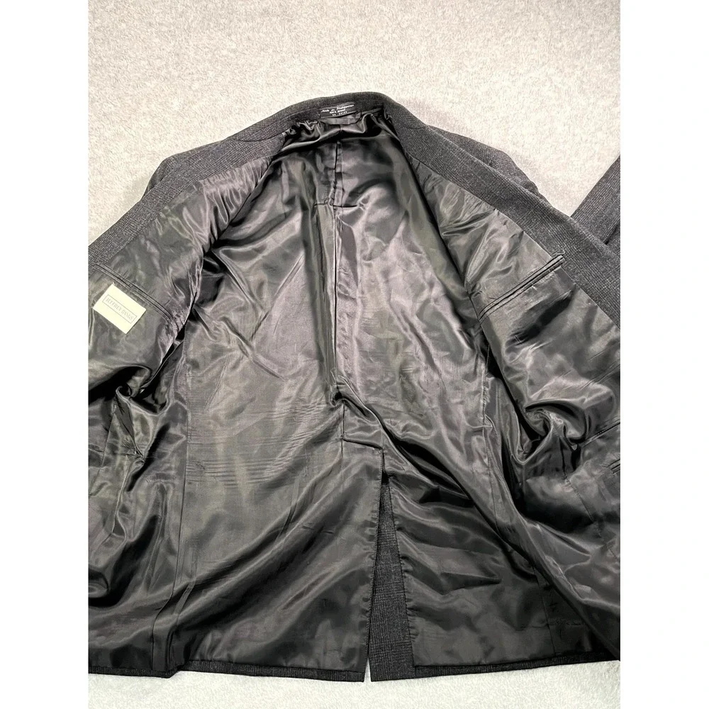 Jeffrey Banks Blazer Jacket Mens 42R Gray Check Wool‎ Single Breasted Formal